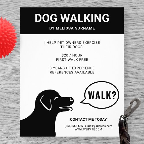 Dog Saying Walk _ Black And White Dog Walker Flyer