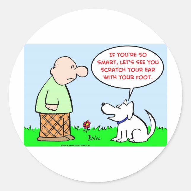 dog scratch ear foot smart classic round sticker (Front)