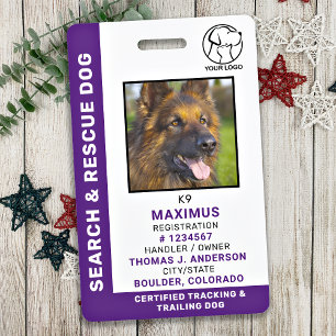 Dog Search & Rescue ID SAR K9 Custom Logo Photo Badge