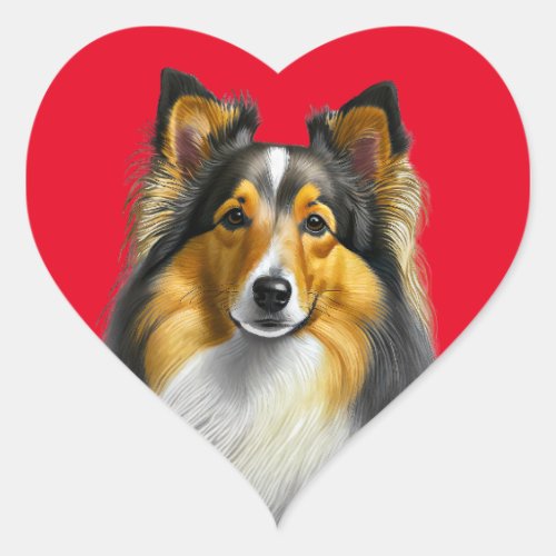 Dog Sheltie Portrait Heart Sticker
