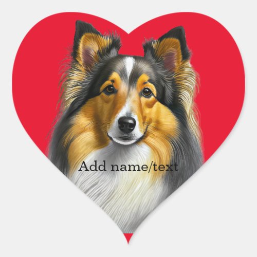 Dog Sheltie Portrait Template Heart Sticker