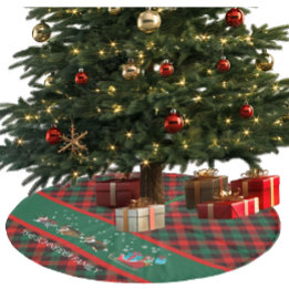 Dog Shelties Pulling Christmas Sleigh Plaid Fleece Tree Skirt