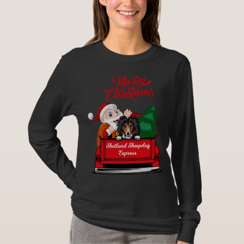 Dog Shetland Sheepdog With Santa Claus In Red Truc T_Shirt