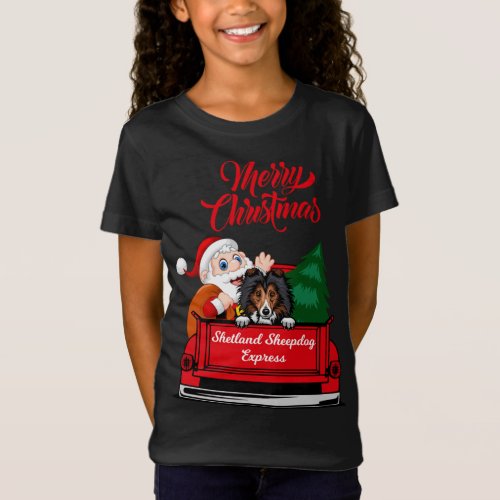 Dog Shetland Sheepdog With Santa Claus In Red Truc T_Shirt