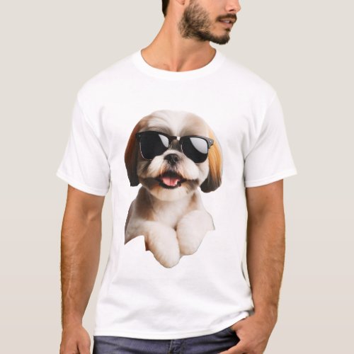 Dog Shih Tzu Wearing Sunglasses T_Shirt