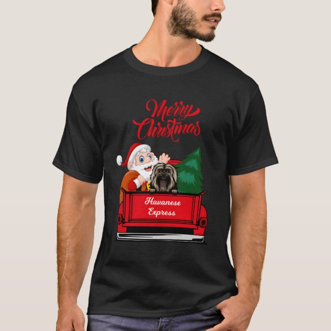Dog Shirt Havanese With Santa Claus In Red Pickup (Front)