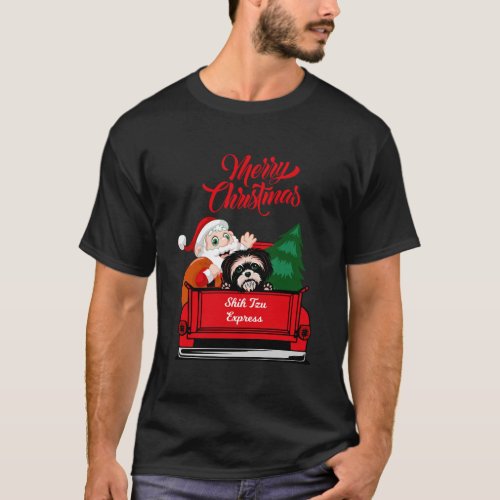 Dog Shirt Shih Tzu With Santa Claus In Red Pickup