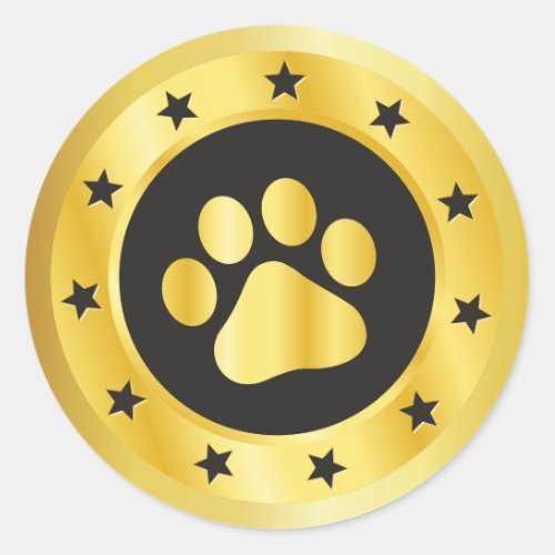 Dog show winner gold medal classic round sticker