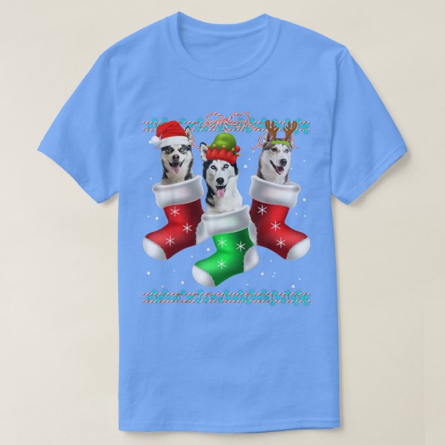 Dog Siberian Husky Christmas Socks Funny Xmas Paja T-Shirt (Design Front)