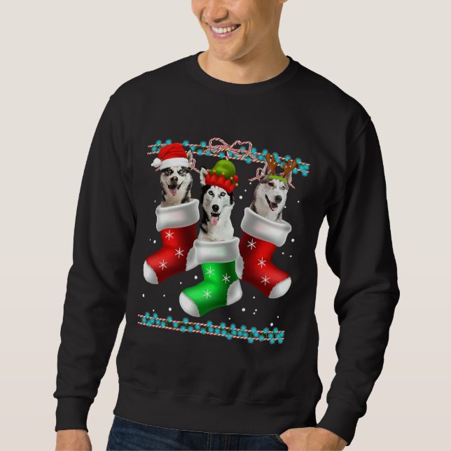 Dog Siberian Husky Christmas Socks Sweatshirt (Front)