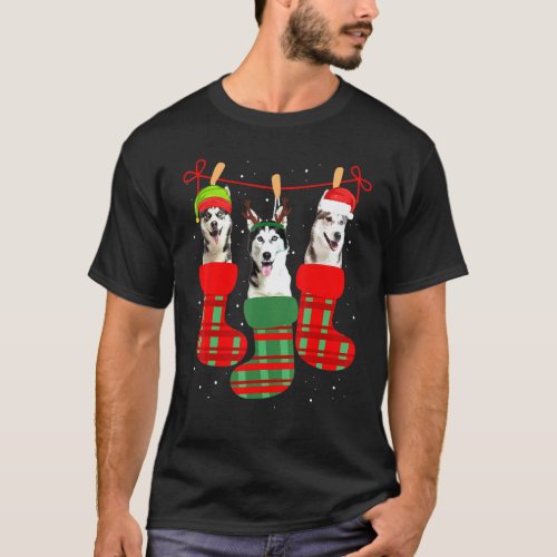 Dog Siberian Husky Christmas Socks Xmas Pajama Pu T-Shirt