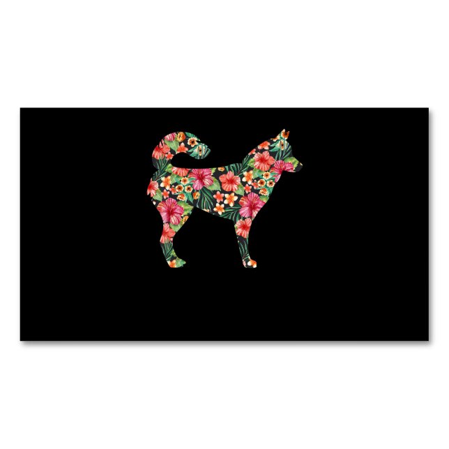 Dog | Siberian Husky Flower Funny Dog Silhouette Business Card Magnet (Front)