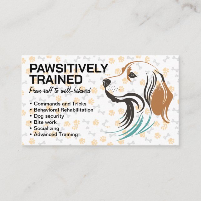 Dog Side View | Paw and Bones Pattern Business Card (Front)