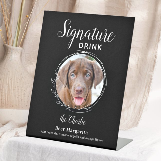 Dog Signature Drink Modern Black Pet Wedding Bar Pedestal Sign (Creator Uploaded)