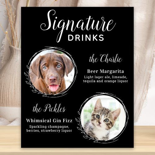 Dog Signature Drinks Black Pet Wedding Bar  Foam Board