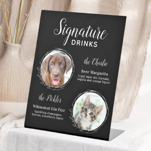 Dog Signature Drinks Black Pet Wedding Bar Pedestal Sign