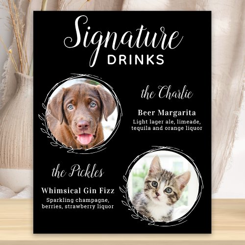Dog Signature Drinks Black Pet Wedding Bar  Poster