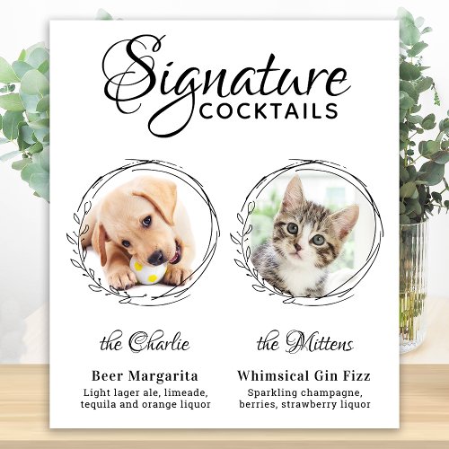 Dog Signature Drinks Custom 2 Photo Pet Wedding Poster