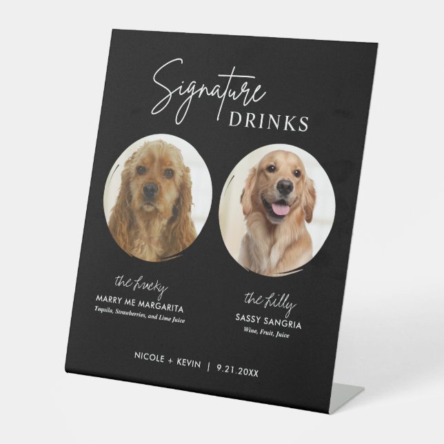 Dog Signature Drinks Sign Black Wedding Bar Sign (Front)