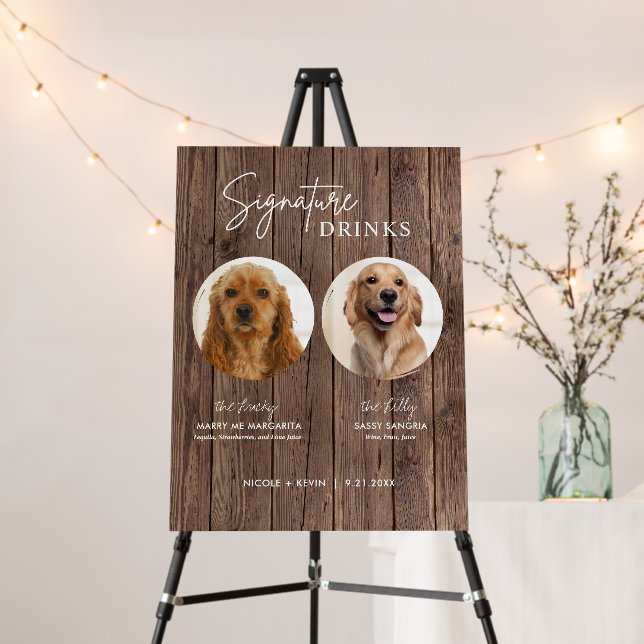 Dog Signature Drinks Sign Rustic Wedding Bar Sign (In Situ (Stand))