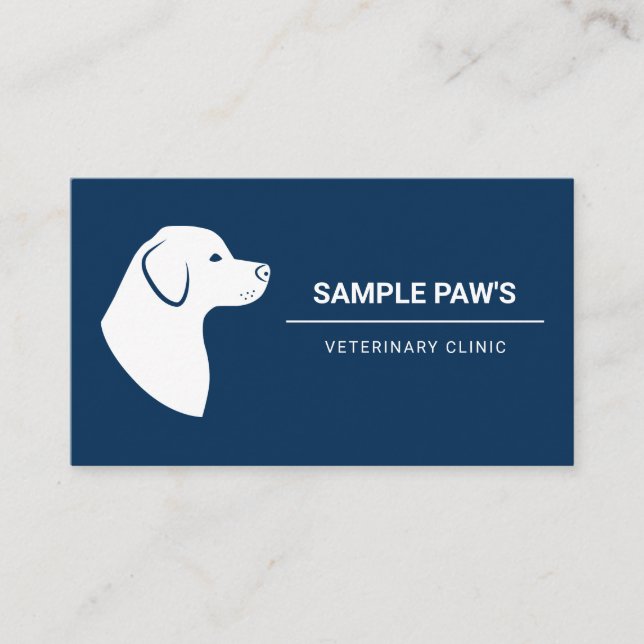 Dog Silhouette Blue And White Minimal Veterinarian Business Card (Front)