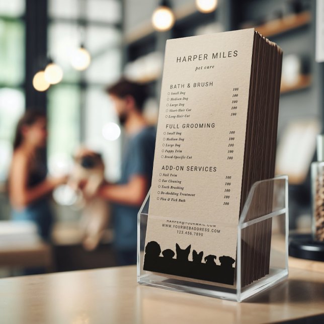 Dog silhouette groomer price list or services card (Price list for dog groomers or dog cookie makers)