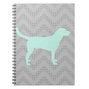 Dog Silhouette in Mint on Chevron Zigzag pattern Notebook