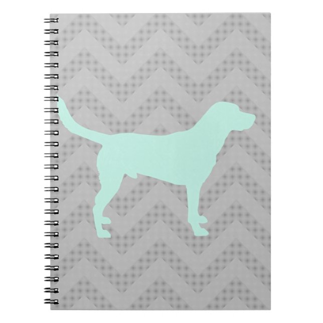 Dog Silhouette in Mint on Chevron Zigzag pattern Notebook (Front)