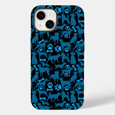 Dog silhouette Pattern.Blue.04 Black BG Case-Mate iPhone 14 Case