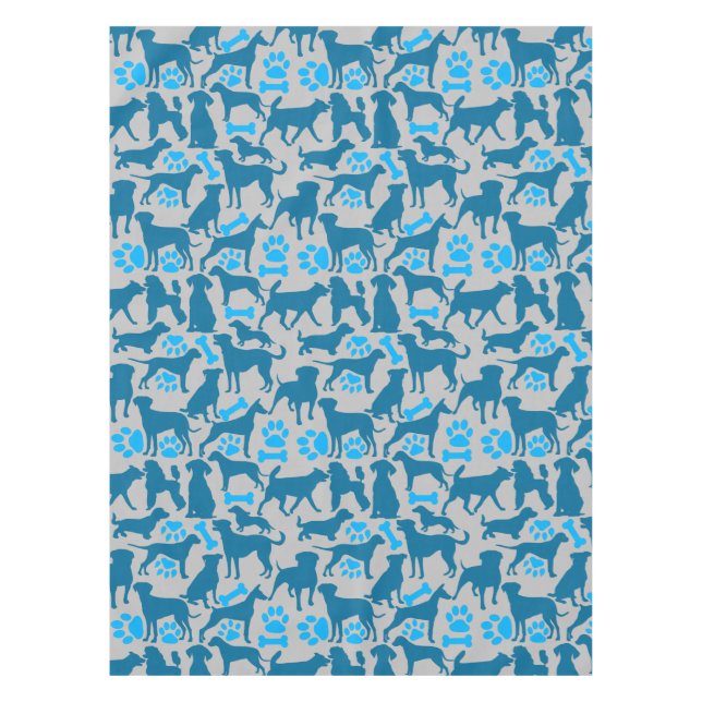 Dog silhouette Pattern.Blue.04 LGrey BG Tablecloth (Front)