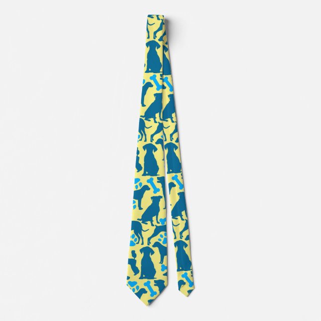 Dog silhouette Pattern.Blue.04 LYellow BG Neck Tie (Front)
