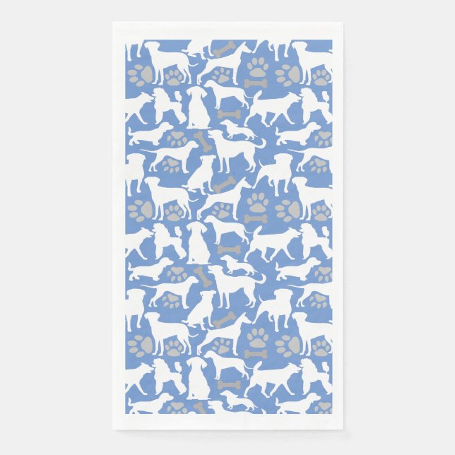 Dog silhouette Pattern.White.03 Lblue BG Paper Guest Towels (Front)