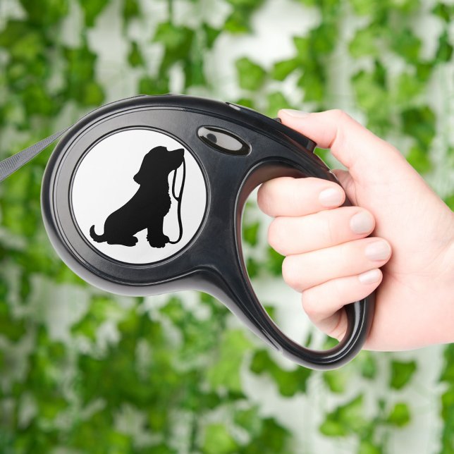 Dog Silhouette Pet Leash (Black silhouette of a dog sitting with a leash in its mouth, the background is plain white!)