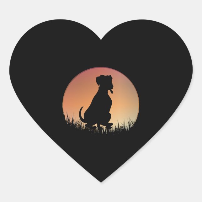 Dog Silhouette Sunset Heart Sticker (Front)