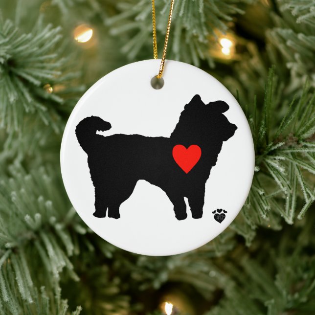 Dog Silhouette With Heart Ceramic Ornament (Tree)