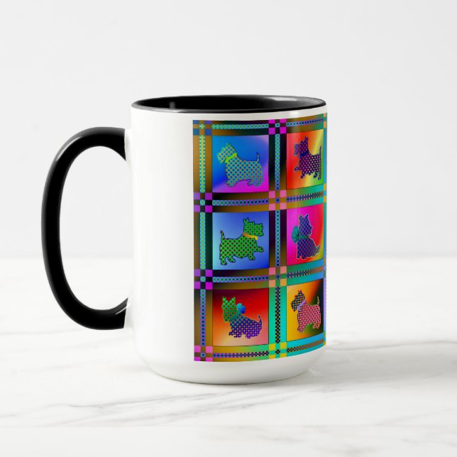 Dog Silhouettes Creating Colorful Grid Pattern Mug (Left)