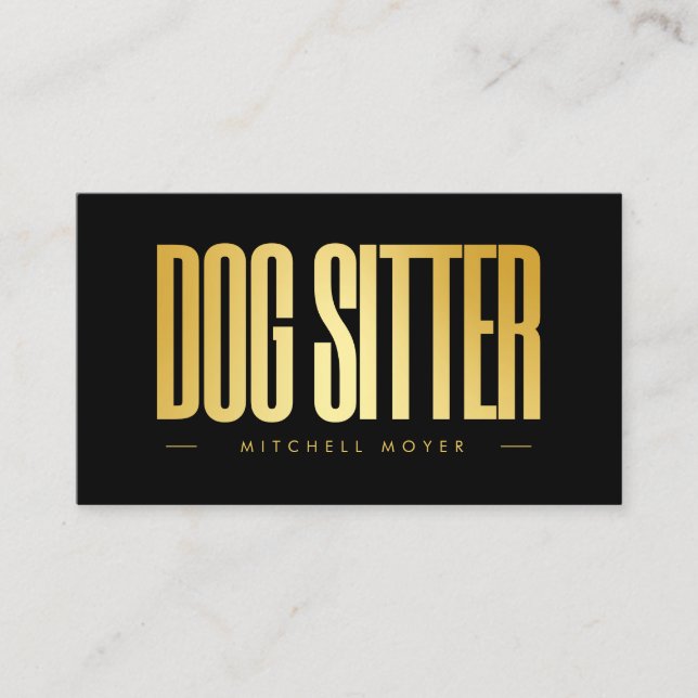 Dog Sitter Black And Gold  Business Card (Front)