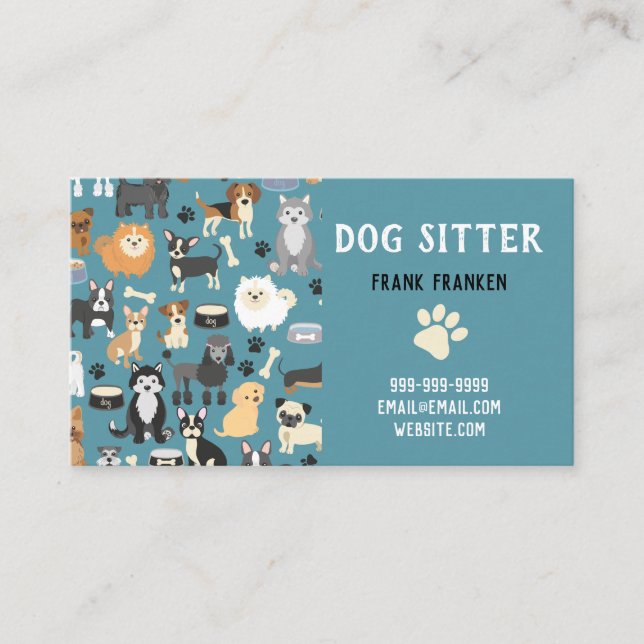 Dog Sitter Dog Walker Puppy Pattern Business Card (Front)