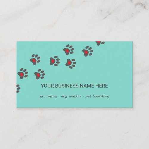 Dog sitter paw path with heart aqua blue business card