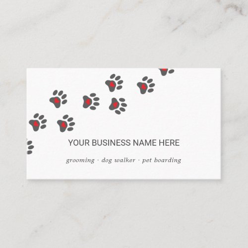 Dog sitter paw path with heart business card