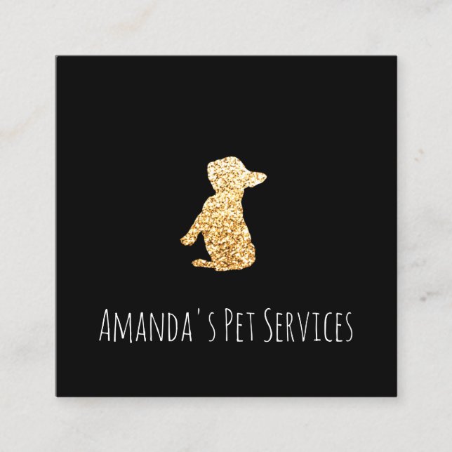 Dog Sitter Sitter Pet Service Grooming Simply Gold Square Business Card (Front)