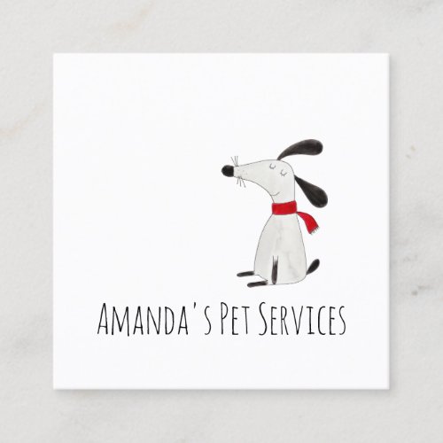 Dog Sitter Sitter Pet Services Grooming Cute White Square Business Card