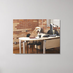 Dog Sitting at Desk Canvas Print