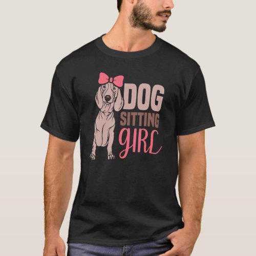Dog Sitting Girl Puppy Dogs Job Sitter T_Shirt