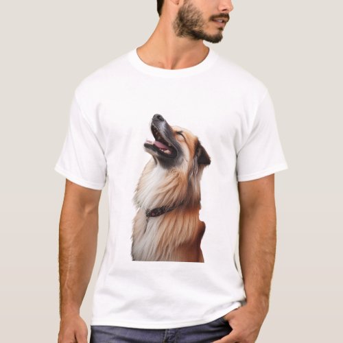 Dog Sitting Head Tilted Joyful Howl T_Shirt