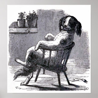 "Dog Sitting in a Chair" Illustration Poster