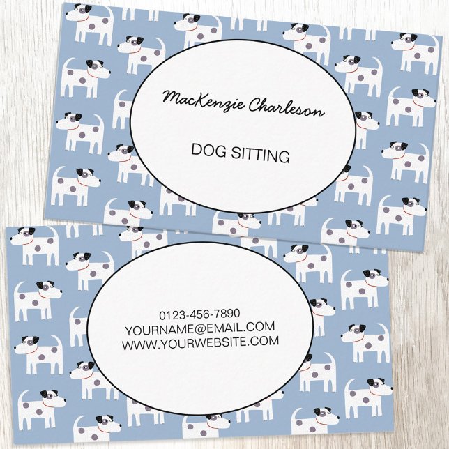 Dog Sitting Jack Russell Terrier Blue Business Card (Fun Parson Jack Russell terrier dog sitting or pet services custom text business card)