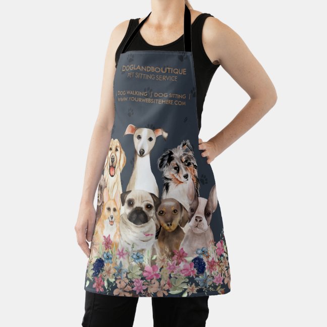 Dog Sitting Service Pet Groomer Navy Floral Apron