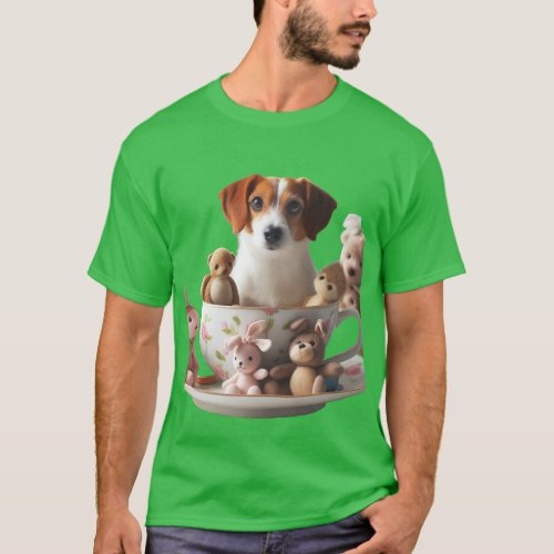 Dog Sitting With Teacup Tea party T_Shirt
