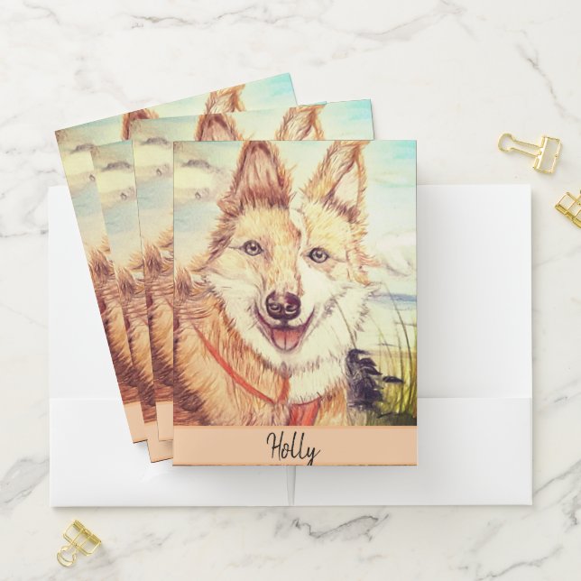 Dog Sketch Custom Name Pocket Folder (In Situ)
